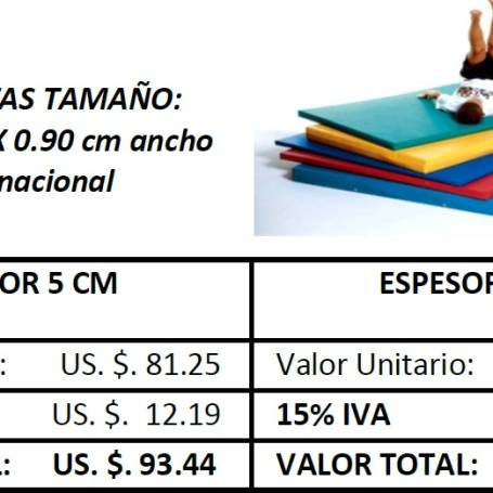 COLCHONETAS TAMAÑO: 2 mt largo X 0.90 cm ancho