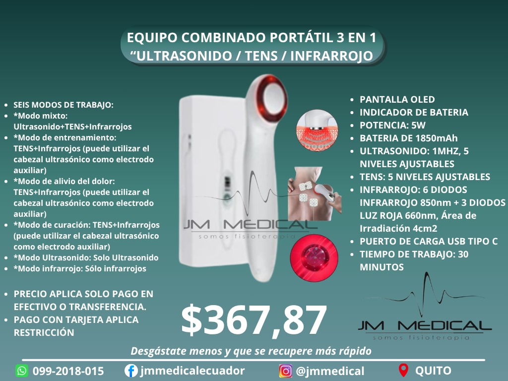 EQUIPO COMBINADO PORTÁTIL 3 EN 1 “ULTRASONIDO / TENS / INFRARROJO”